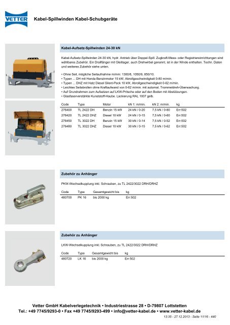 Kabel-Spillwinden / Kabel-Schubgeräte - Vetter GmbH