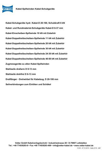 Kabel-Spillwinden / Kabel-Schubgeräte - Vetter GmbH