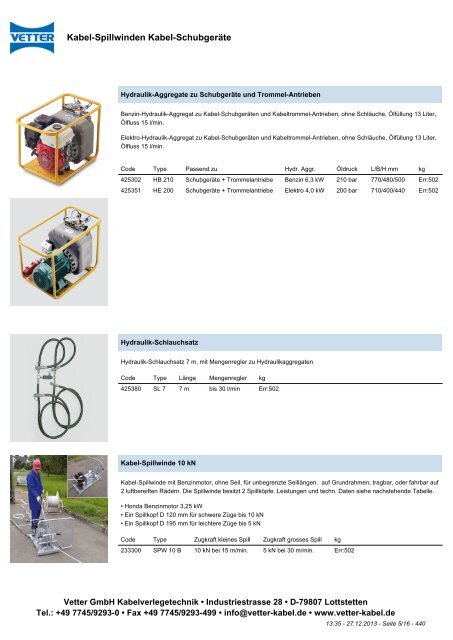 Kabel-Spillwinden / Kabel-Schubgeräte - Vetter GmbH