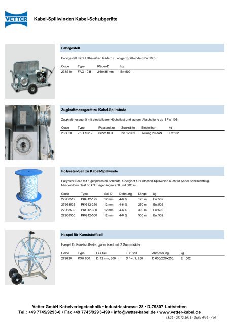 Kabel-Spillwinden / Kabel-Schubgeräte - Vetter GmbH