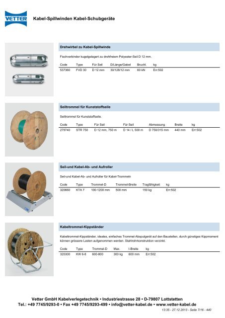 Kabel-Spillwinden / Kabel-Schubgeräte - Vetter GmbH