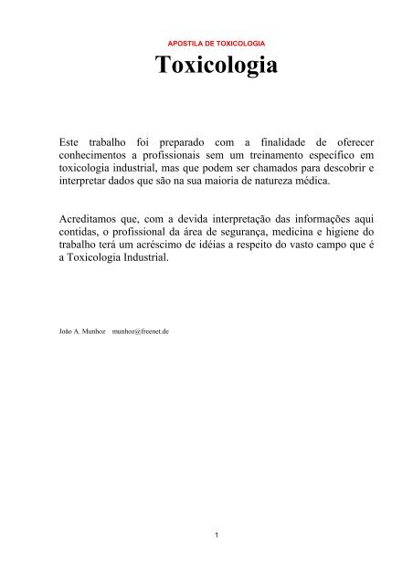 Produtos Perigosos Parte 5. Toxicologia Industrial.