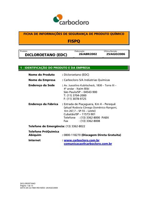 DICLOROETANO (EDC) - HO - Higiene Ocupacional