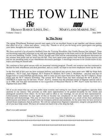 THE TOW LINE Heading with Articles - July 2008 ... - Higman Marine