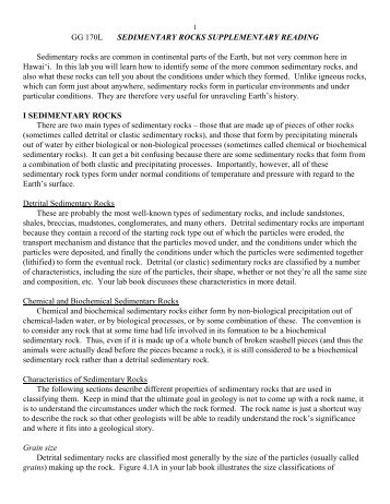 GG 170L SEDIMENTARY ROCKS SUPPLEMENTARY READING ...