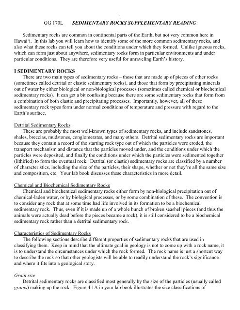 GG 170L SEDIMENTARY ROCKS SUPPLEMENTARY READING ...