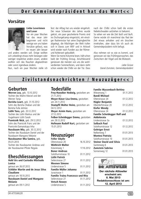 Ausgabe 1/2013 - Gemeinde Attiswil