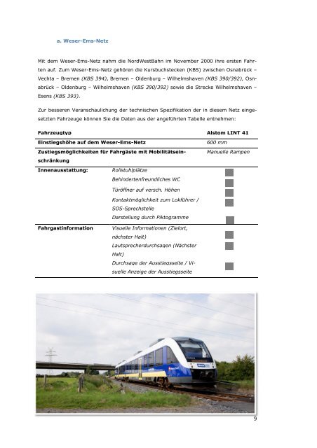 Programm zur Barrierefreiheit der NordWestBahn GmbH