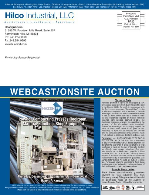 WEBCAST/ONSITE AUCTION - Hilco Industrial