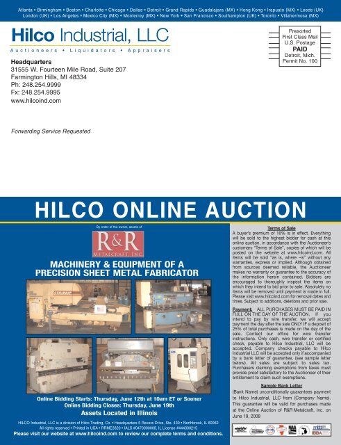 HILCO ONLINE AUCTION - Hilco Industrial