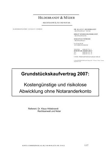 GrundstÃ¼ckskaufvertrag 2007 - Hildebrandt & MÃ¤der