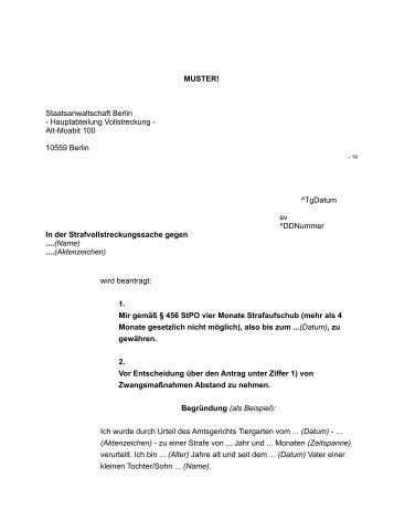 MUSTER! Staatsanwaltschaft Berlin - Hauptabteilung Vollstreckung ...