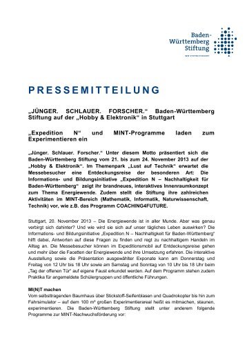 PRESSEMITTEILUNG - Baden-Württemberg Stiftung