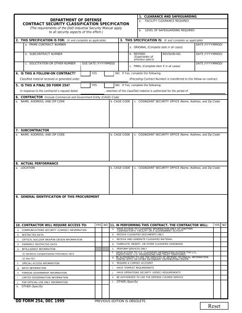 D D Form 2 5 4. Department of Defense Contract Security ...