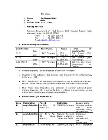 Dr. Naveen Datt - CSK Himachal Pradesh Agricultural University