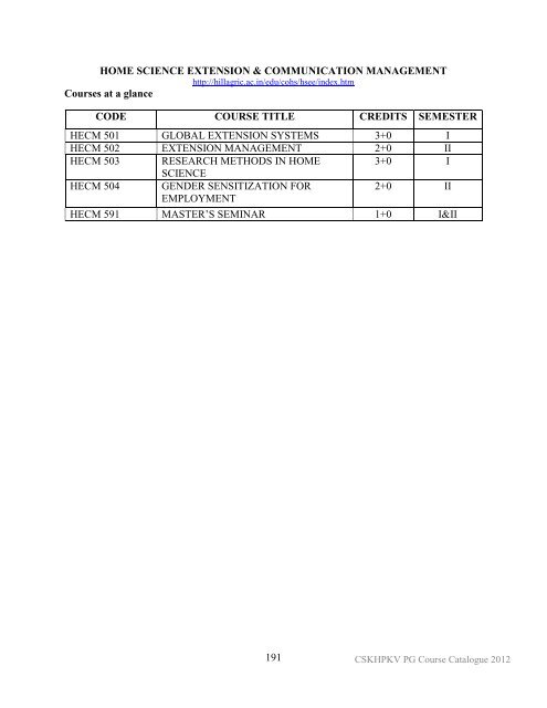 course catalogue - CSK Himachal Pradesh Agricultural University