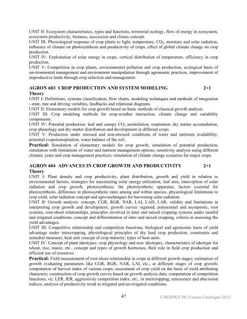 course catalogue - CSK Himachal Pradesh Agricultural University