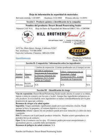 Hill Brothers Chemical Company-Desert Brand Penetrating Sealer