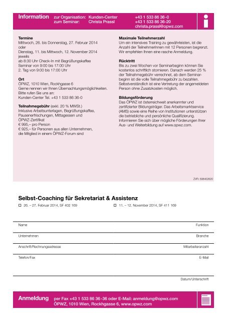 Selbst-Coaching für Sekretariat & Assistenz - ÖPWZ