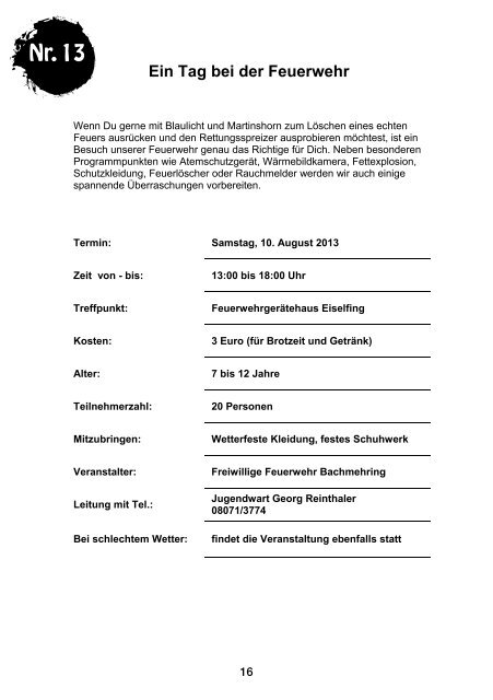 Ferienprogramm 2013 (3 MB!) - Gemeinde Eiselfing