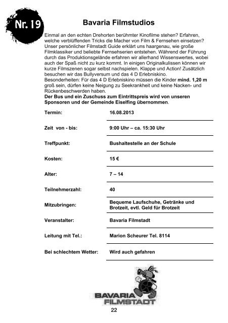 Ferienprogramm 2013 (3 MB!) - Gemeinde Eiselfing