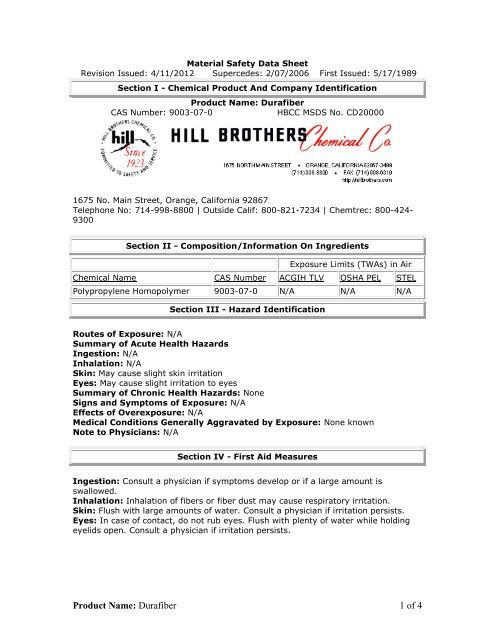MSDS - Hill Brothers Chemical Co.