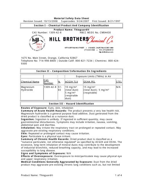 Thioguard Hill Brothers Chemical Co