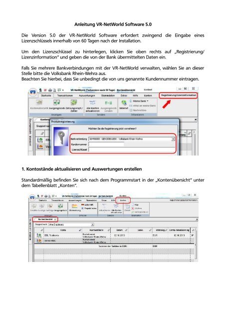 Anleitung VR-NetWorld Software 5.0 - Volksbank Rhein-Wehra eG