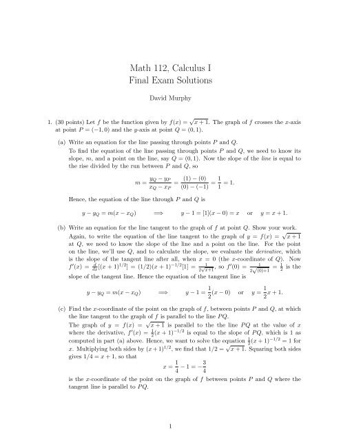 Math 112, Calculus I Final Exam Solutions