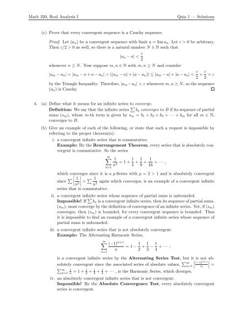 Math 320, Real Analysis I Quiz 1 — Solutions 1. (a) Define what it ...