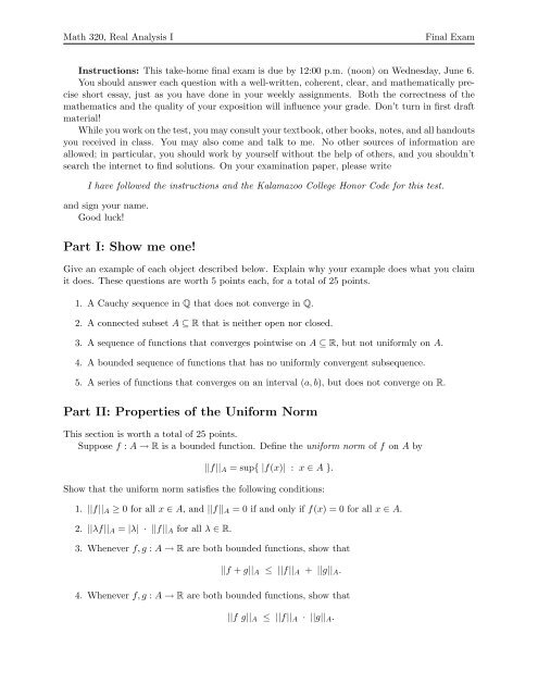 Final Exam - Kalamazoo College