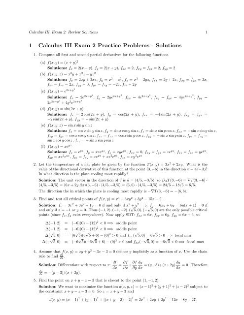 1 Calculus Iii Exam 2 Practice Problems Solutions