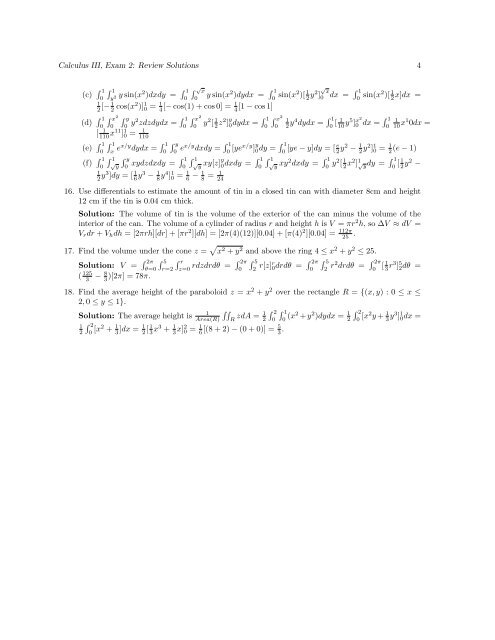 1 Calculus III Exam 2 Practice Problems - Solutions