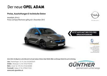 Preisliste Opel Adam