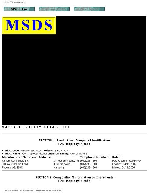 MSDS: 70% Isopropyl Alcohol - Hillyard
