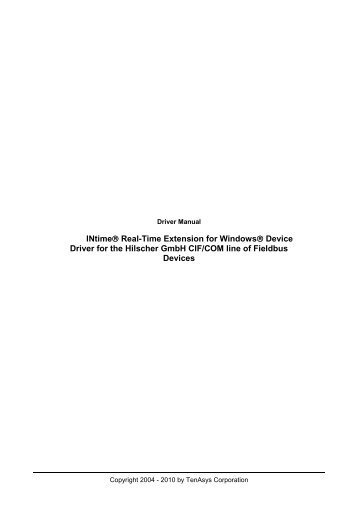 INtimeÂ® Real-Time Extension for WindowsÂ® Device Driver for the ...