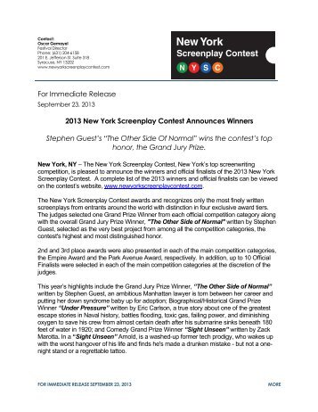 2013 New York Screenplay Contest - PRWeb