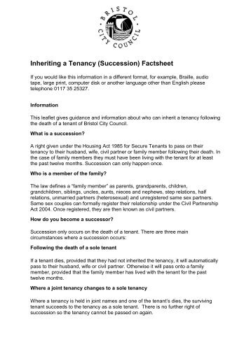 Inheriting a Tenancy (Succession) Leaflet - Bristol City Council