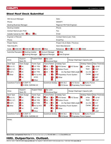 Steel Roof Deck Submittal Form - Hilti