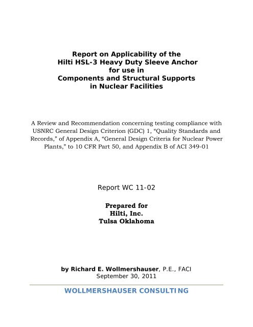 HSL-3 Nuclear Report on Testing and Evaluation - Hilti Egypt