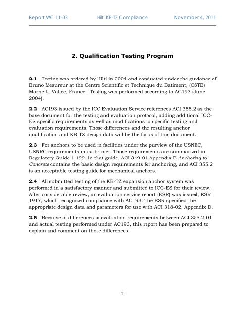 KB-TZ Nuclear Report on Testing and Evaluation - Hilti Egypt