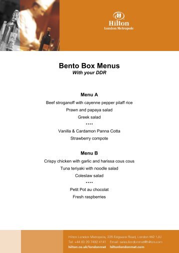 Bento Box Menus - Hilton London Metropole