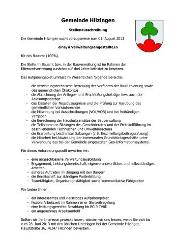 Stellenausschreibung Schreibkraft - Gemeinde Hilzingen