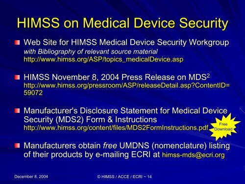 Manufacturers Disclosure Statement for Medical Device ... - himss