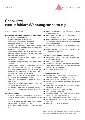 Checkliste zum Infoblatt Wohnungsanpassung
