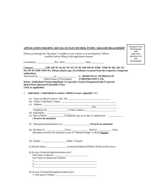 APPLICATION FOR HPCL RETAIL OUTLET (PETROL PUMP) / SKO ...