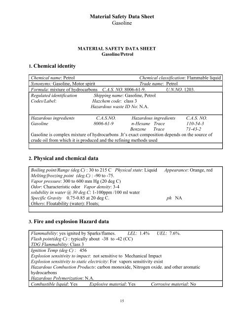 Material Safety Data Sheet Gasoline - Hindustan Petroleum ...