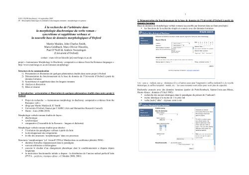 syncrétisme et supplétisme verbaux et la n - of Marc-Olivier Hinzelin