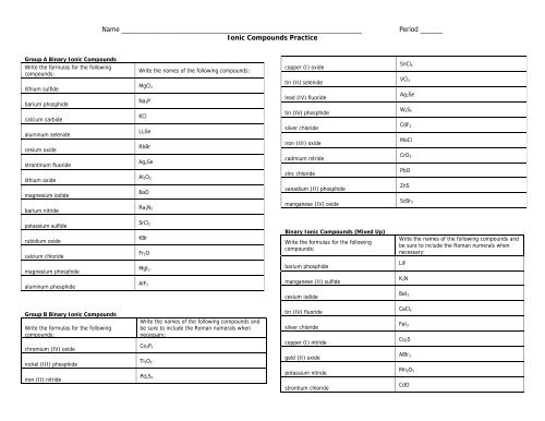 Ionic Compounds naming practice