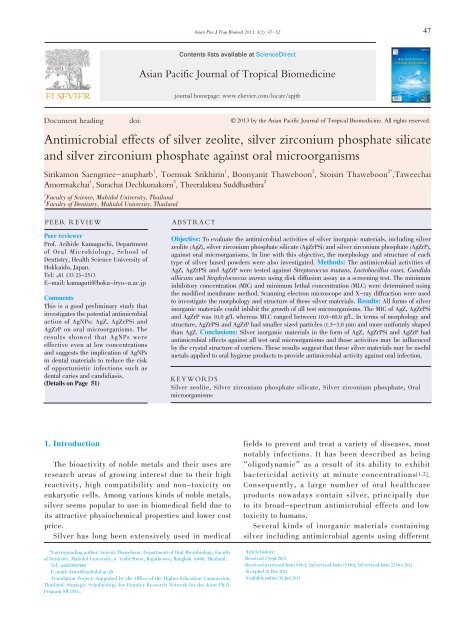 Antimicrobial effects of silver zeolite, silver zirconium phosphate ...